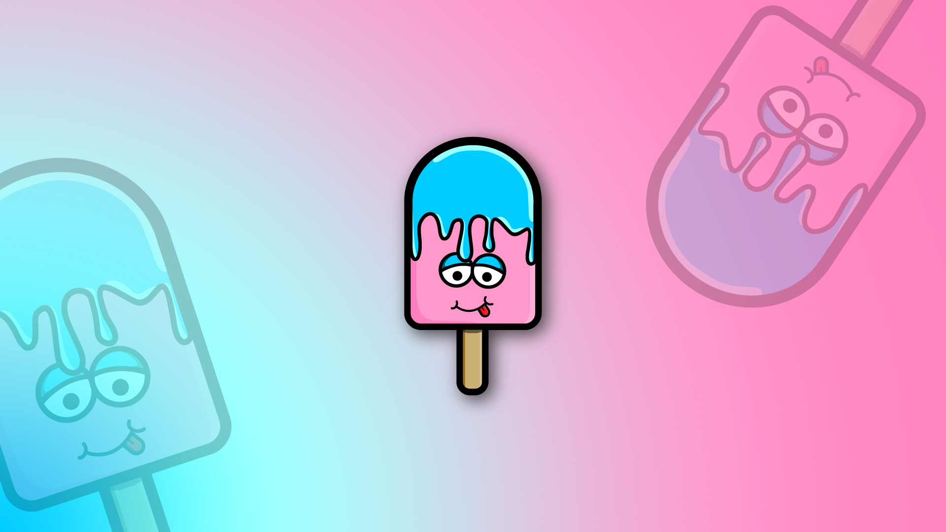 Zastaki.com - Мороженое на палочке с высунутым языком на розовом фоне