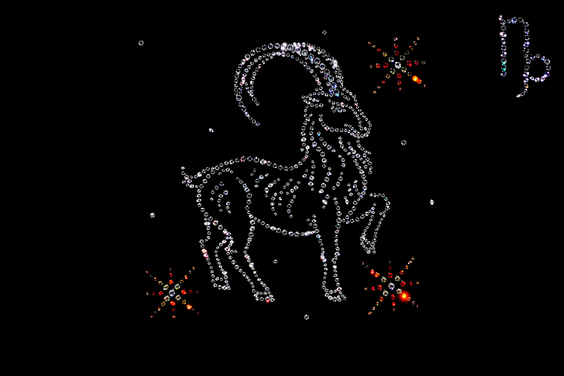 Zastaki.com - Блестящий знак зодиака козерог  на черном фоне