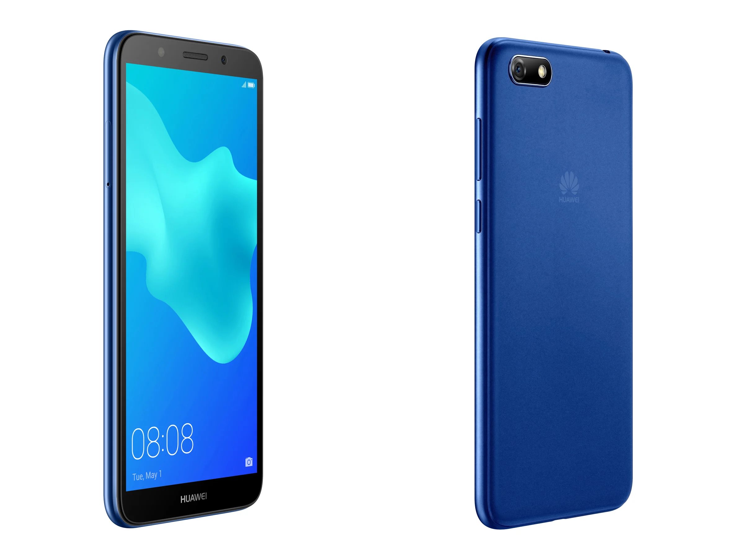 Zastaki.com - Смартфон Huawei Y5 Prime 2018 синего цвета на белом фоне
