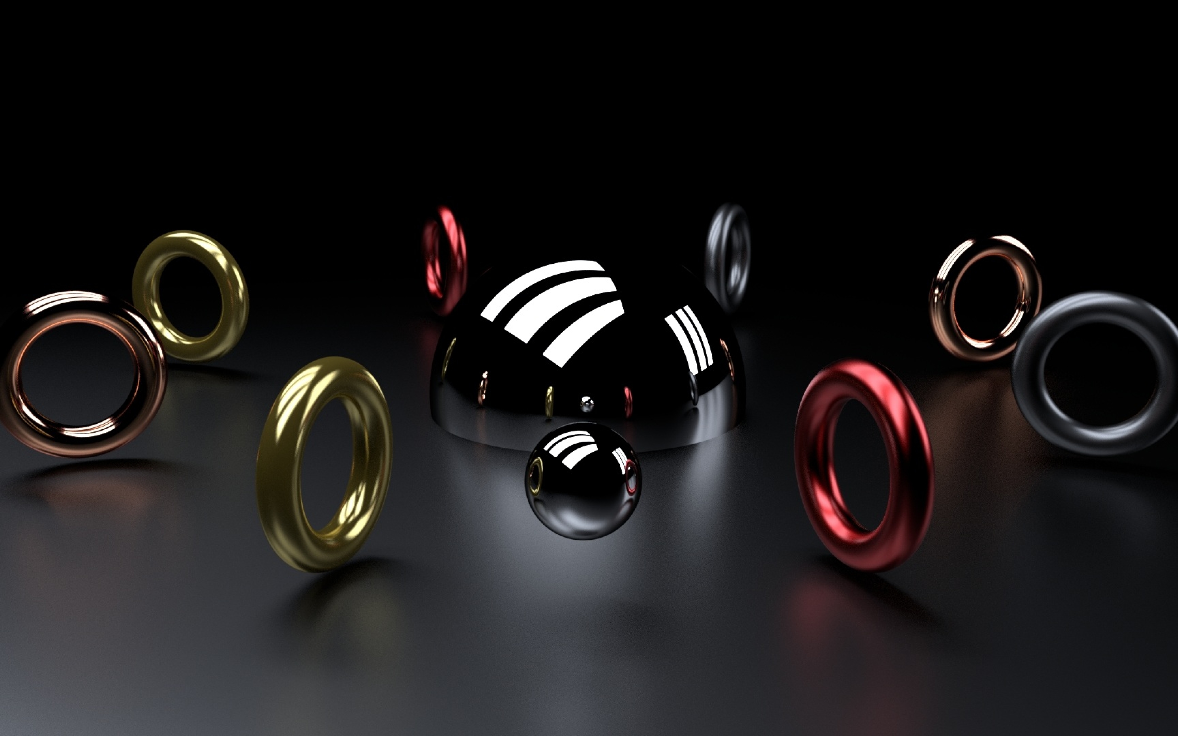 Zastaki.com - Разноцветные 3д кольца на сером фоне
