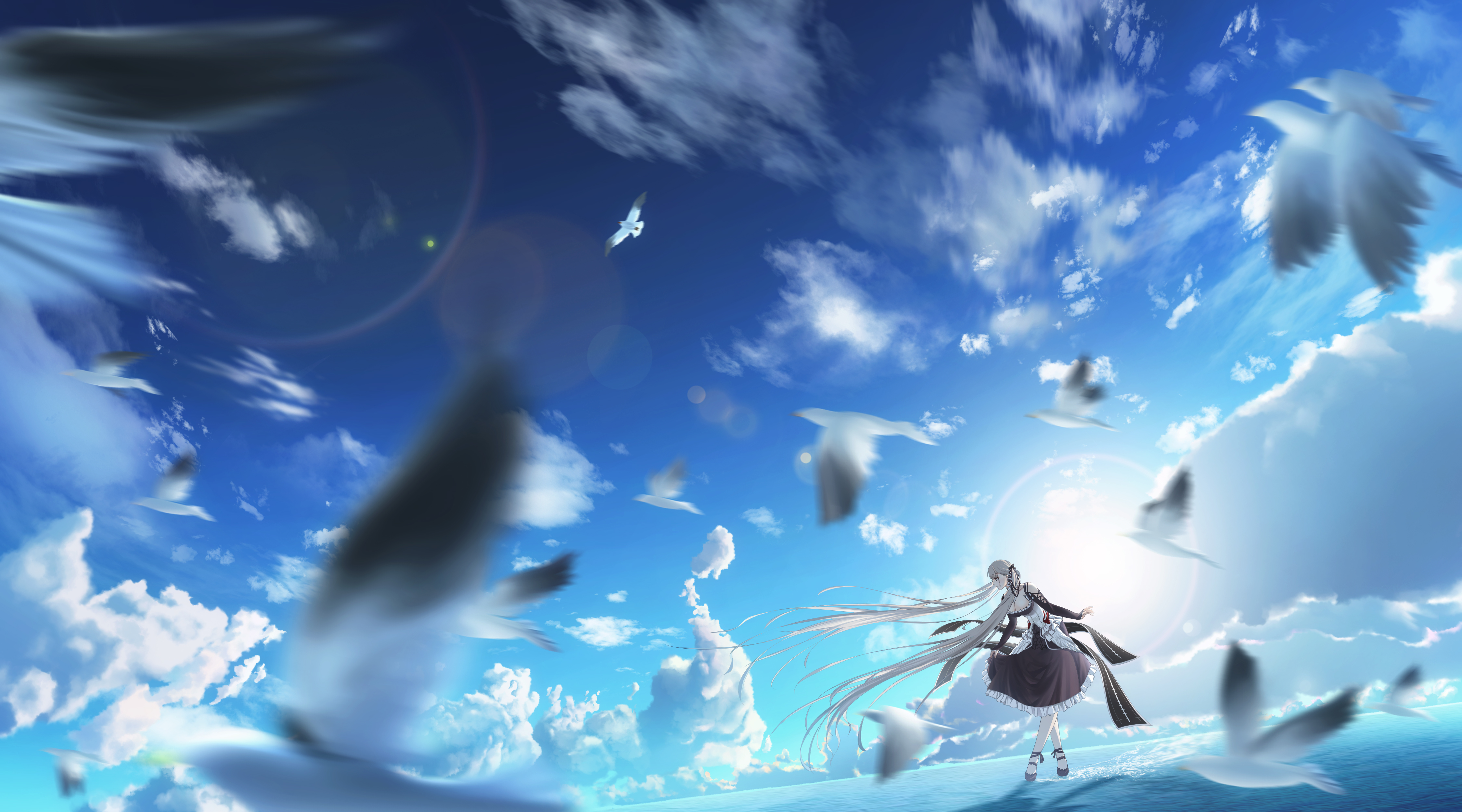 Anime Girl On A Background Of Blue Sky With Birds Wallpapers And Images Wallpapers Pictures Photos Looking for the best anime wallpaper ? anime girl on a background of blue sky
