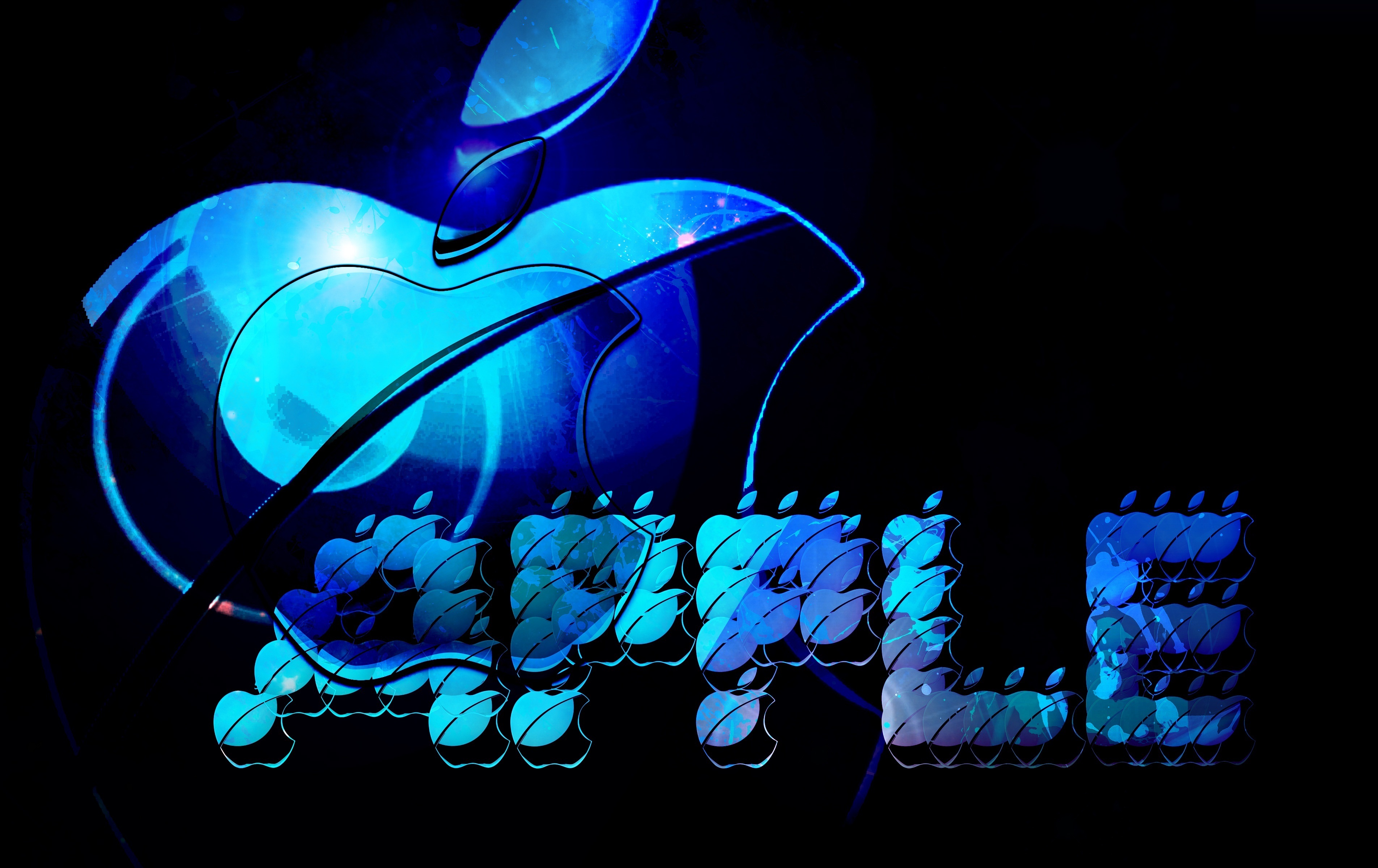 Blue neon Apple logo on a black background Desktop wallpapers 640x480