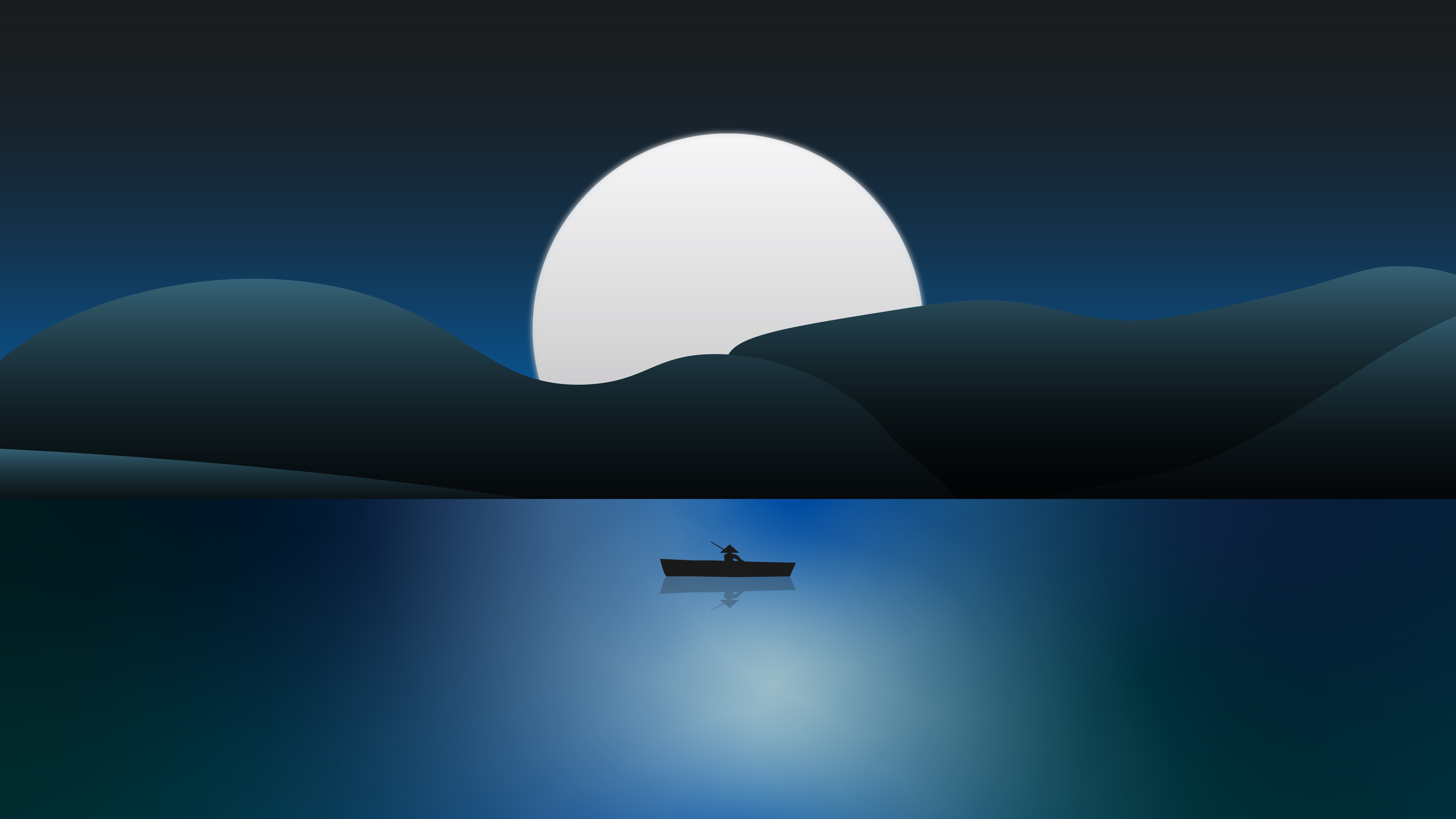 Zastaki.com - Нарисованная лодка в море на фоне луны