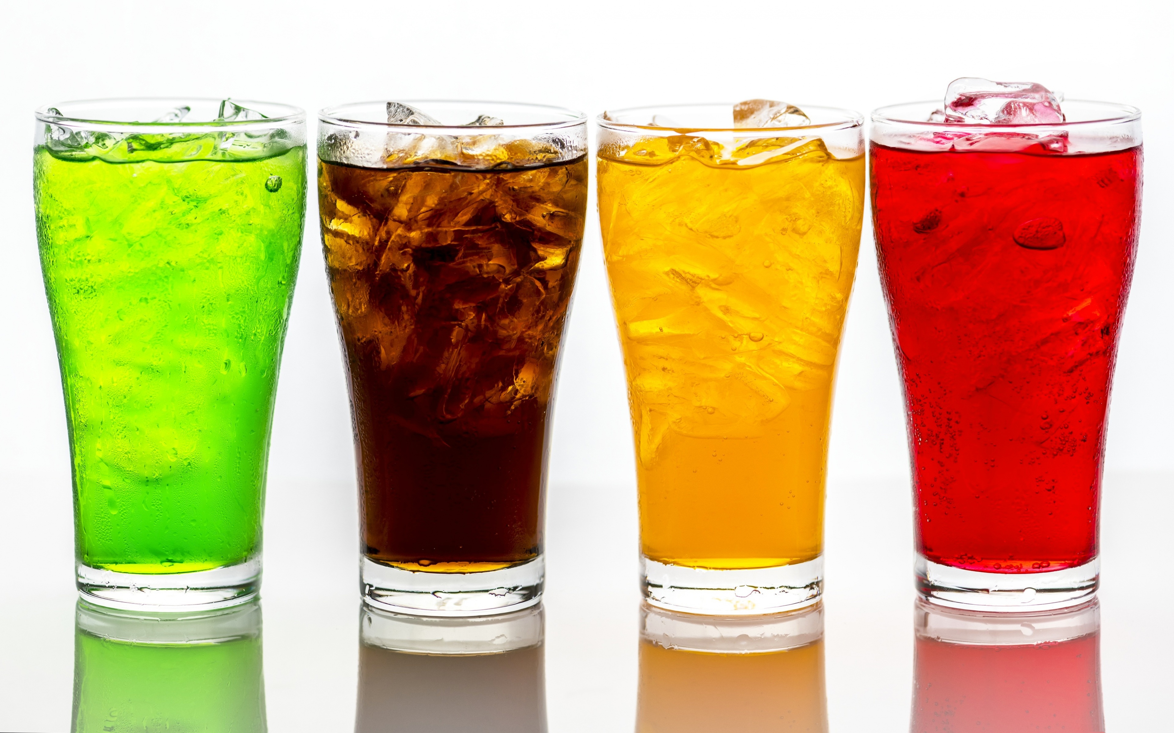 Four glasses with drinks on a white background Desktop wallpapers 1024x1024