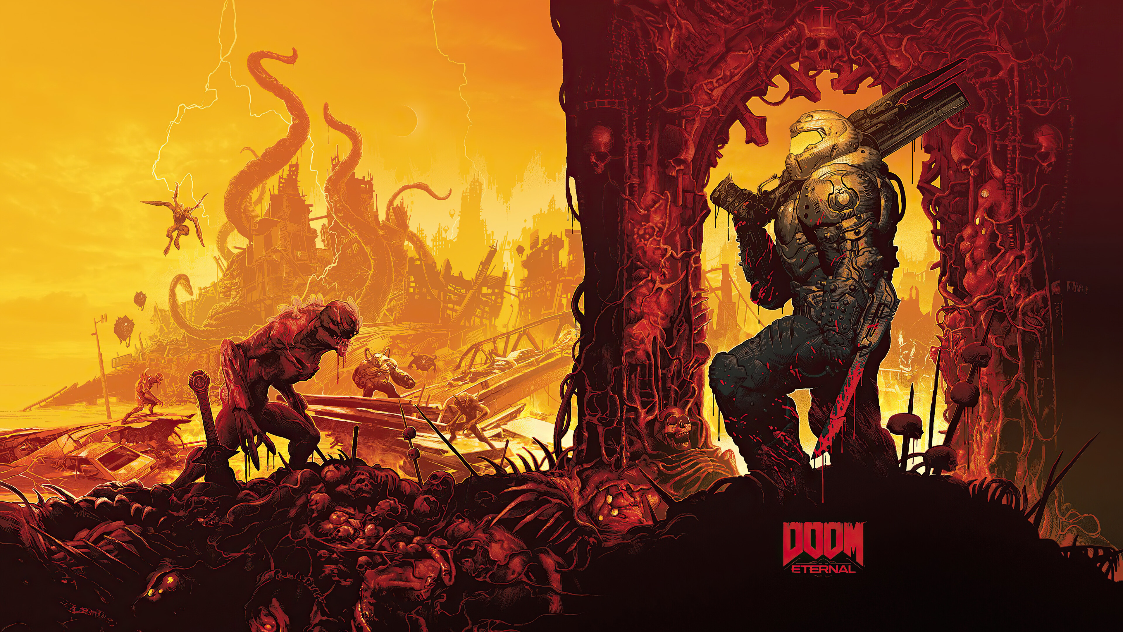 Doom Eternal Computer Soldiers and monsters from the computer game Doom Eternal, 2020 Desktop ...