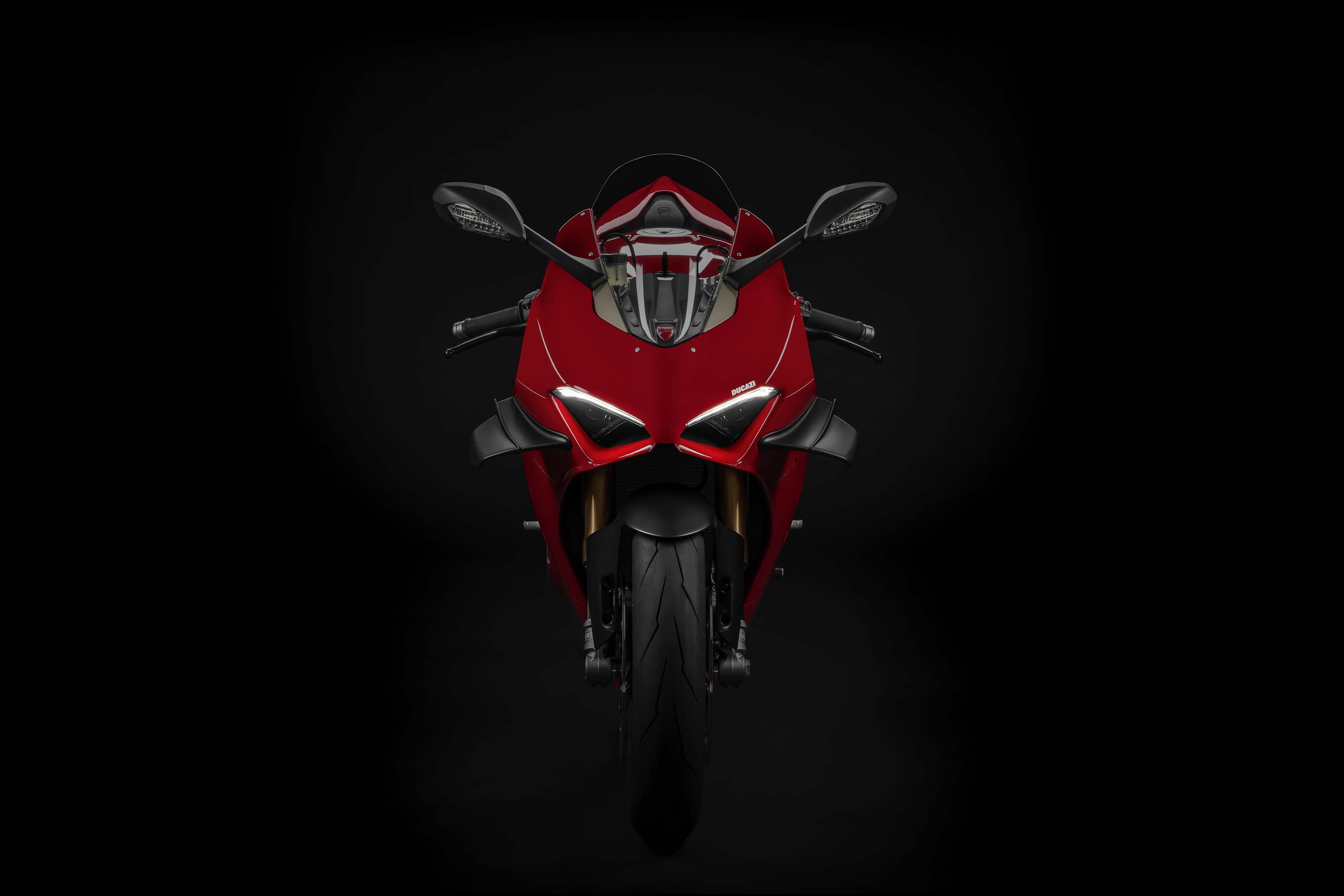 Red Ducati Panigale V4 S 2020 motorcycle on a black background Desktop  wallpapers 1366x768