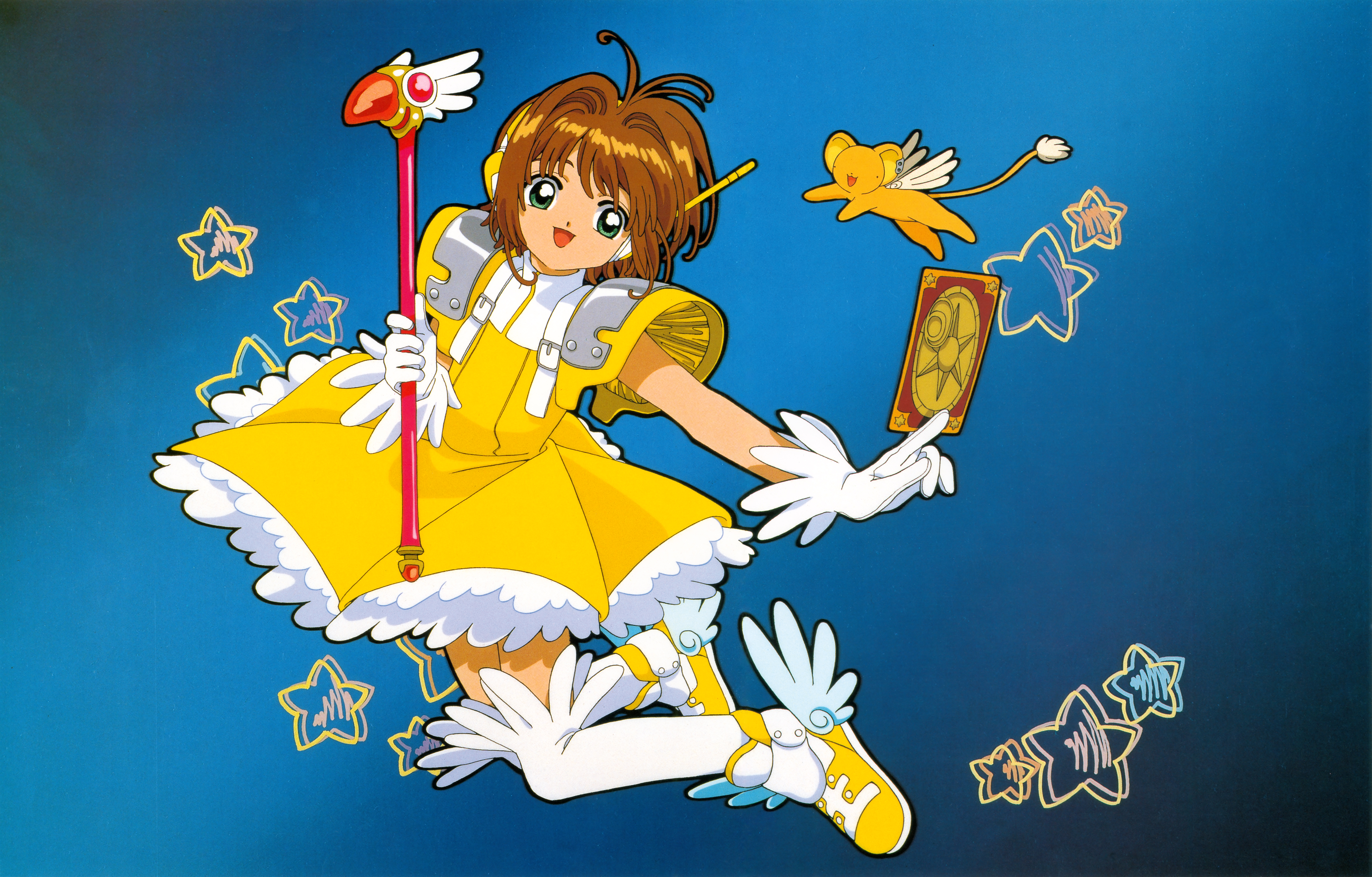 Zastaki.com - Девушка в желтом платье аниме  Сакура - Собирательница Карт
