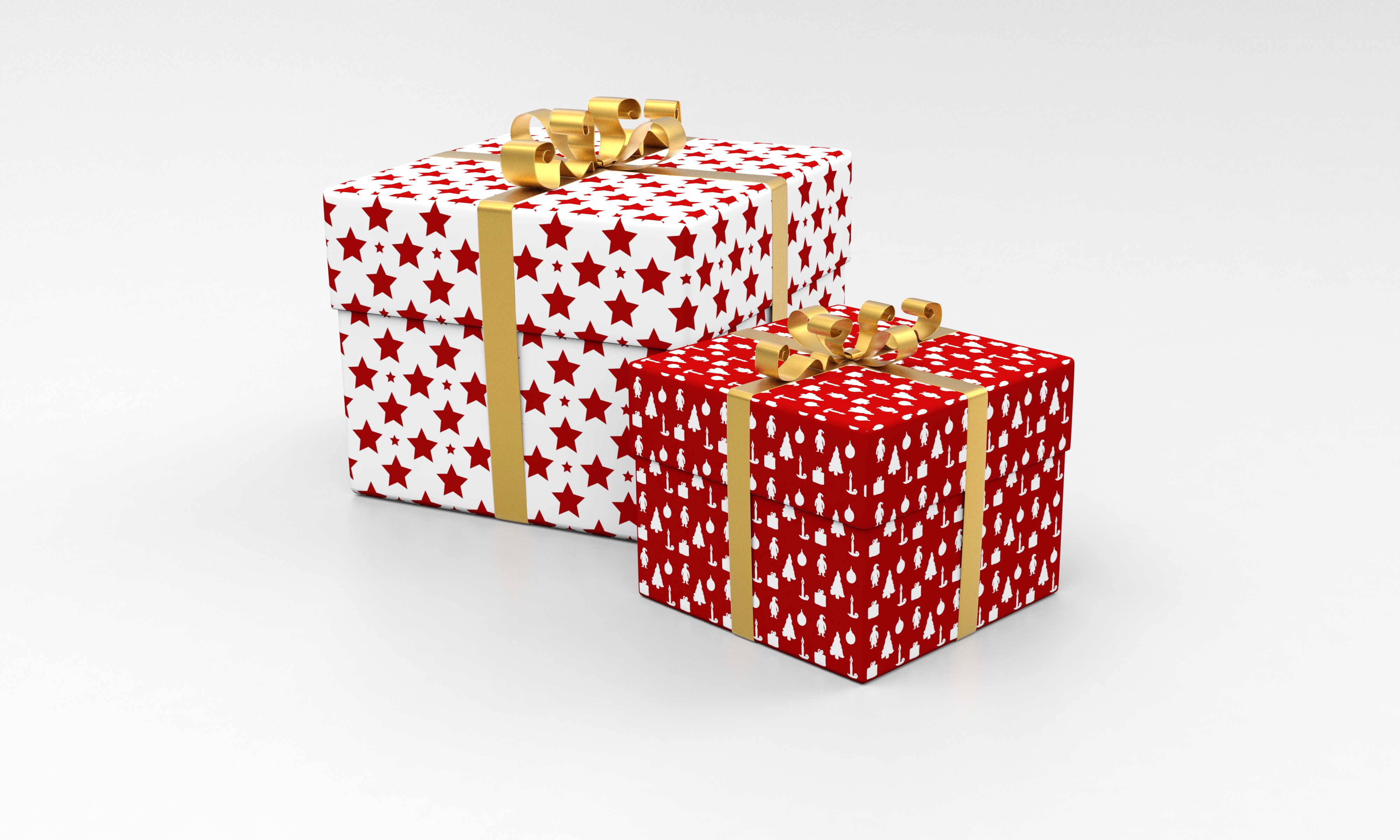 Zastaki.com - Две яркие коробки с подарками на сером фоне