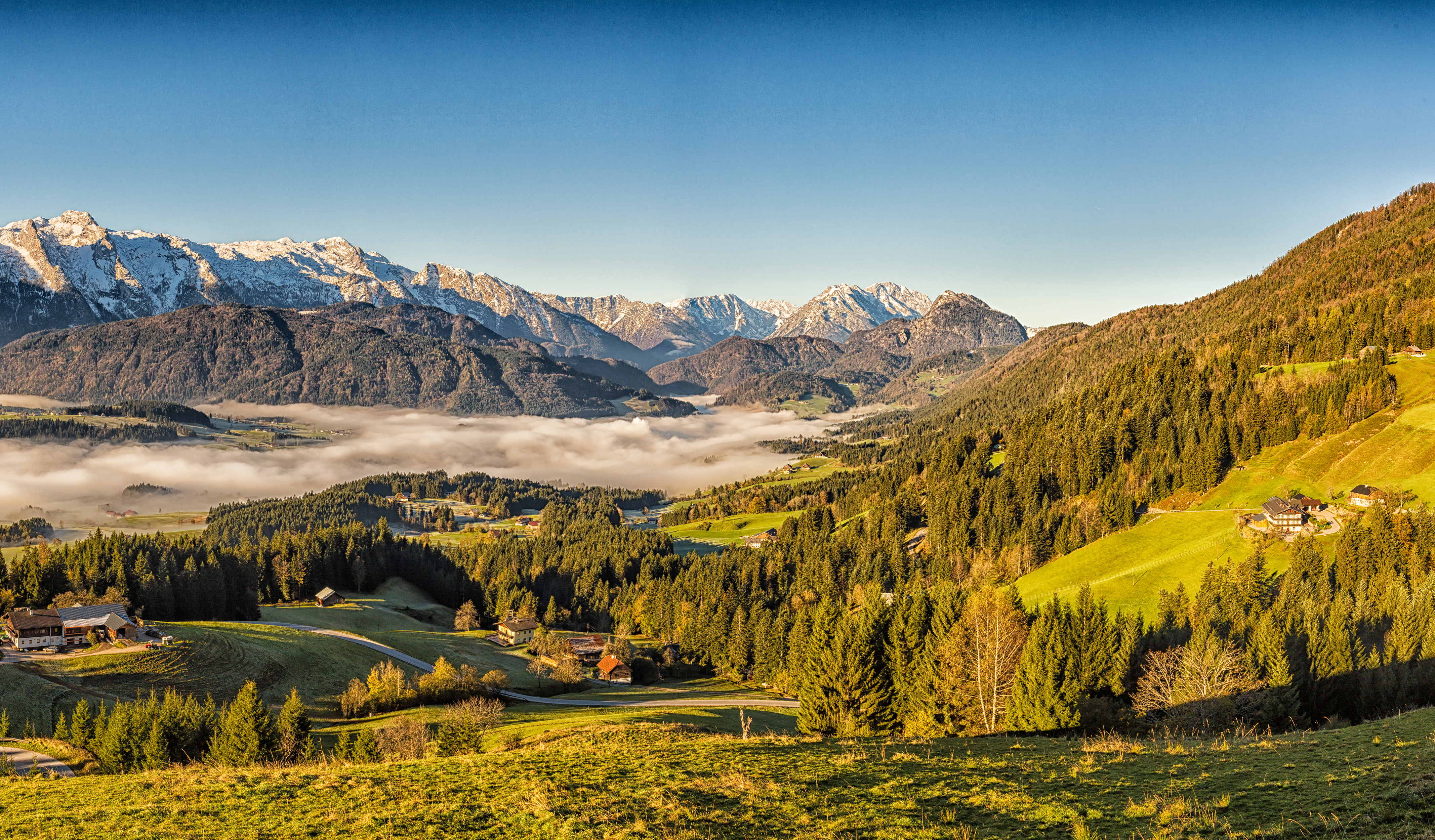 Zastaki.com - Красивый вид на горы Альпы покрытые зеленым лесом, Австрия 