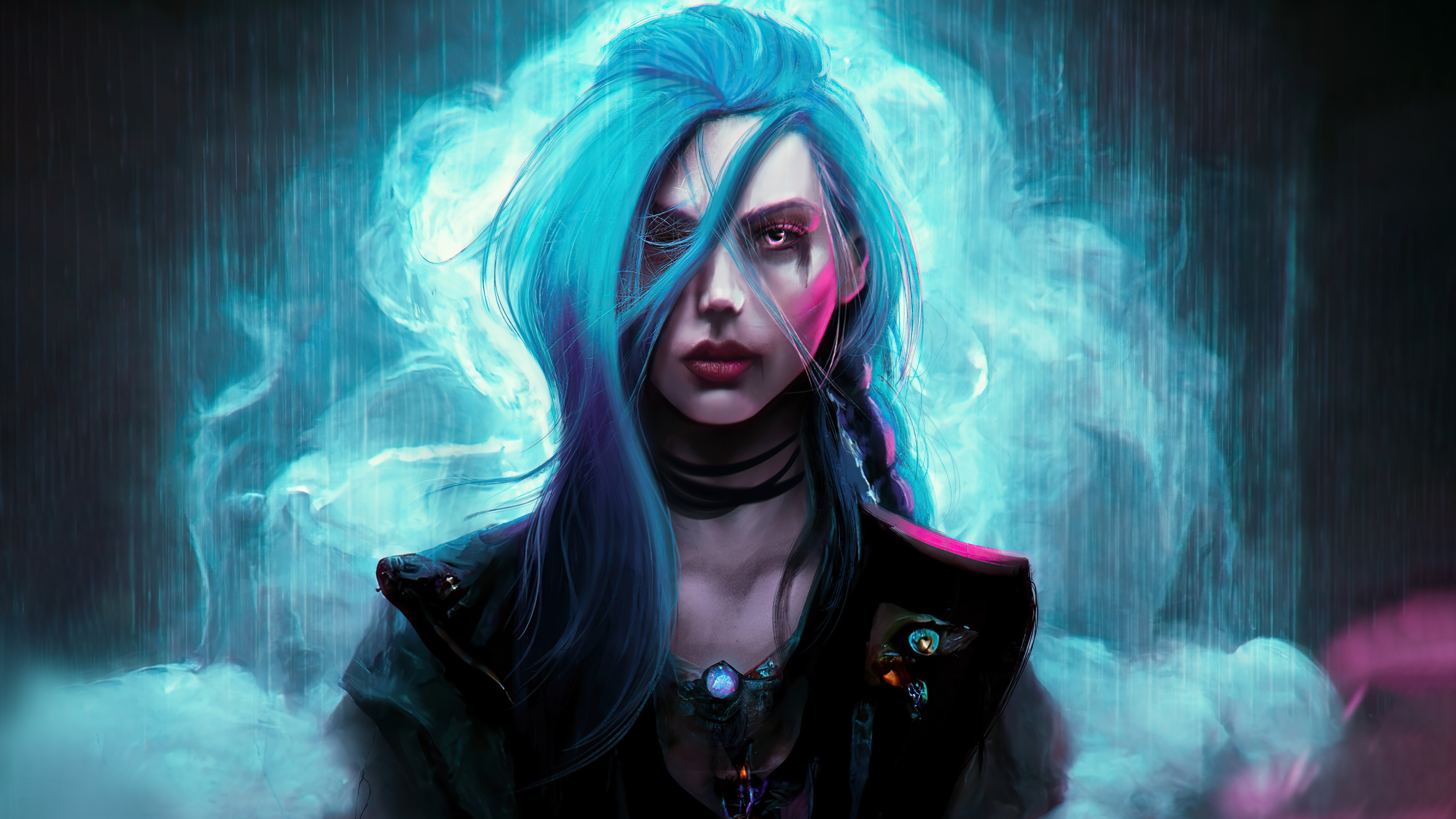 Zastaki.com - Девушка с голубыми волосами в дыму